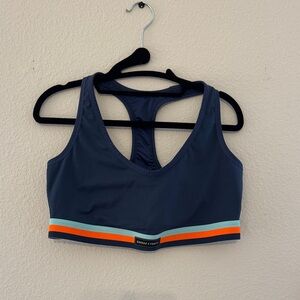 Savage X Fenty Navy Sports Bra with Orange and Light Blue Stripes